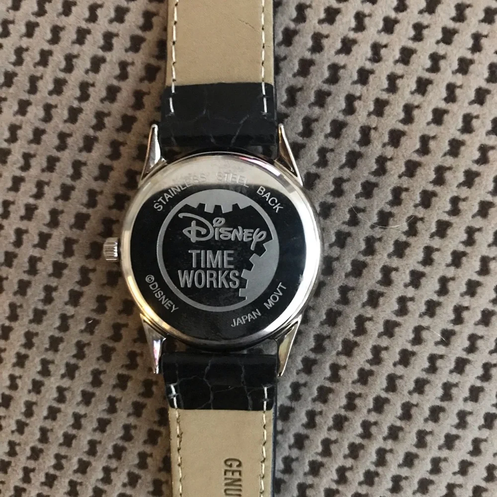 NWT Disney Watch Mickey Mouse Silver Tone Black Leather Band
